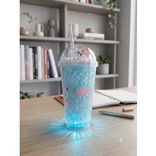 Kentex Mey Ithalat® Işıklı Unicorn ve Flamingo Desenli Çift Katmanlı Jel Buzlu Pipetli Bardak - 450ML - Renk Değiştiren LED Tabanlı