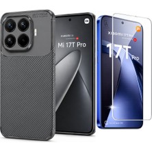 Coolacs Xiaomi Mi 17T Pro ile Uyumlu Karbon Tasarım Silikon Telefon Kılıfı ve Temperli Cam Ekran Koruyucu