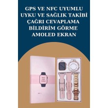 Kentex Mey Ithalat® Kadınlar Için 3 Kordonlu Akıllı Saat ve Dijital Göstergeli Powerbankli Bluetooth Kulaklık Dokunmatik Kontrol