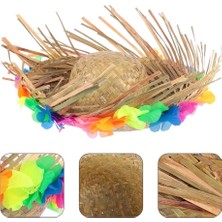 Kentex Mey Ithalat® Naturel Renk Püsküllü Örme Hasır Hawaii Luau Aloha Şapka 13X36 cm