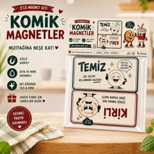 Tişört Kodu 3'lü Komik Mutfak Magnet Seti | Temiz Kirli Bulaşık Magneti
