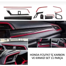 Şenyıldız Aksesuar Honda Civic Uygun Fc5 Fk7 2016-2021 Için 10. Nesil Panel Karbon Kaplama 11 Parça Kırmızı Detaylı