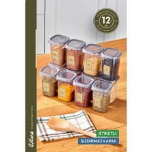 Stile Cucina 12’li Etiketli ve Sızdırmaz Kapaklı Baharatlık Seti - 450 ml - Etiket Hediyeli