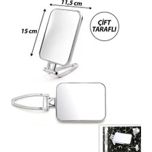 Motto Ticaret Dikdörtgen - Gümüş 15X11.5CM Makyaj Aynası Çift Taraflı Katlanır Ayaklı
