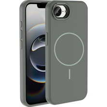 Sickossi iPhone 16E Kılıf M-Safe Şarj Özellikli Metal Kamera Çerçeveli Scks Edi Silikon Kapak - Titanyum-Gri