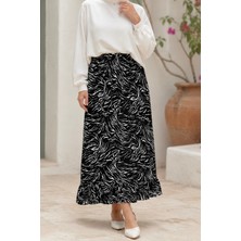 İmaj Butik Siyah Bel Lastikli Alt Fırfırlı Desenli Etek