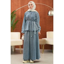 İmaj Butik Mavi Bel Bağlamalı Gömlek Tekli Kot Takım