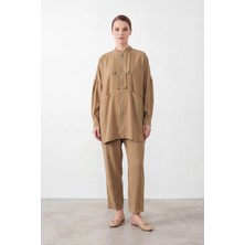 Puane Aksesuar Detaylı Fermuarlı Tunik Pantolon Takım 14453 Mınk
