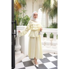 İmaj Butik Sarı Gömleği Katlı Etekli Takım