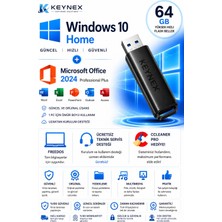 Microsoft Windows 10 Home Orijinal Lisans + Office 2024 Professional Plus + 64 GB USB Kurulum Seti | Freedos Uyumlu