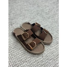 Asmi Shoes Kadın Eleni Kahve Süet Çift Tokalı Rahat Taban Terlik