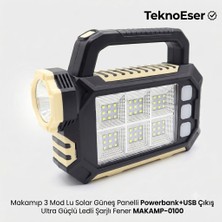 Eser Ticarett 3 Modlu Solar Güneş Panelli USB Şarjlı Kamp El Feneri Powerbank LED