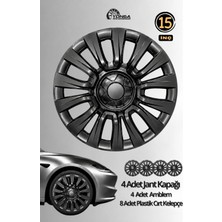 YONGA OTO AKSESUAR Toyota Auris 15 Inç Jant Kapağı 4'lü Set Piano Black + 4 Amblem + 8 Cırt Kelepçe