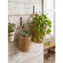 Mood Concept Rattan 2 Boy Kulplu Sepet ,asılabilir Dekoratif Saksı ,2'li Kulplu Çiçeklik Sepet Seti