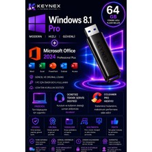 Microsoft Windows 8.1 Pro Orijinal Lisans + Office 2024 Professional Plus + 64 GB USB Kurulum Seti | Freedos Uyumlu