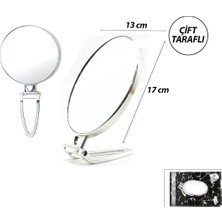 Gees Global Oval - Gümüş 6.5 INC=16.5X13CM Makyaj Aynası Çift Taraflı Katlanır Ayaklı (5492)