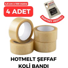 Meg Tasarım Dünyası Hotmelt Şeffaf Koli Bandı 4,5 cm x 100 Metre 4 Adet (45MM x 100 M) - Bant Kesme Aparatı Hediyeli