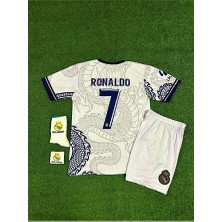 Real Madrid Cristiano Ronaldo Beyaz Dragon Özel Tasarım Çocuk Forması 4'lü Armalı Set