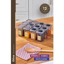 Stile Cucina 12LI Etiketli Saklama Kabı Seti 6x Kendinden Kaşıklı 0,45 ml & 6x Sızdırmaz Kapaklı 0,45 ml Antrasit