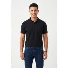 Bihan Store Düz Polo Yaka Merserize Erkek Triko T-Shirt 8001-2-SIYAH