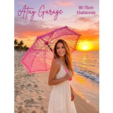 Atay Garage Fuşya Dantelli Gelin Şemsiyesi - Dış Çekim ve Fotoğraf Aksesuarı (90X75 Cm)