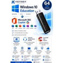 Windows 10 Education Orijinal Lisans + Microsoft 365 Family 5 Kullanıcı + Copilot Destekli + 64 GB USB Kurulum Seti | Freedos Uyumlu