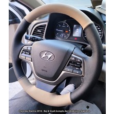 Stilix Garage Hyundai Elantra 2016-2019 Araca Deri Direksiyon Kılıfı Nokta Krem Deri Krem Ipli