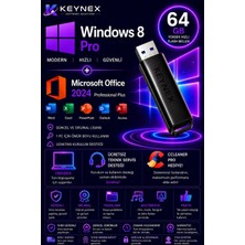 Microsoft Windows 8 Pro Orijinal Lisans + Office 2024 Professional Plus + 64 GB USB Kurulum Seti | Freedos Uyumlu