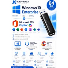 Windows 10 Enterprise Orijinal Lisans + Microsoft 365 Family 5 Kullanıcı + Copilot Destekli + 64 GB USB Kurulum Seti | Freedos Uyumlu