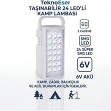 Eser Ticarett 24 LED Taşınabilir Kamp Lambası 6V Akülü Smd Çadır Balıkçılık Acil Durum Feneri