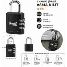 Nse 3 Haneli Şifreli Asma Kilit 32 mm – Ayarlanabilir Kombinasyonlu Güvenlik Kilidi
