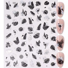 Aba Nails Silver Yaprak ve Kuş Çizim Tırnak Sticker Tırnak Etiketi Nail Art JO-1049S