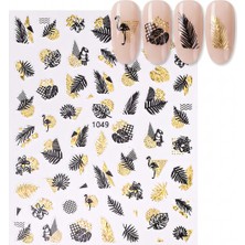 Aba Nails Gold Yaprak ve Kuş Çizim Tırnak Sticker Tırnak Etiketi Nail Art JO-1049G