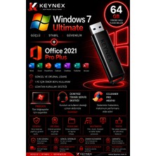 Microsoft Windows 7 Ultimate Orijinal Lisans + Office 2021 Professional Plus + 64 GB USB Kurulum Seti | Freedos Uyumlu