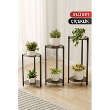Empressco Paslanmaz Metal Saksılık Çiçeklik Modern Dekoratif 3’lü Set