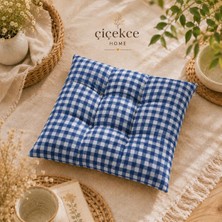 ÇİÇEKCE HOME Çiçekce Home Sandalye Minderi Pötikare Desen Boncuk Silikonlu Dekoratif Minder 1 Adet Mavi