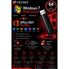Microsoft Windows 7 Professional Orijinal Lisans + Office 2021 Professional Plus + 64 GB USB Kurulum Seti | Freedos Uyumlu