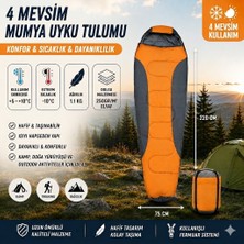 Begin Power 4 Mevsim Mumya Tip Uyku Tulumu -10°c Konforlu Kamp Uyku Tulumu Yıkanabilir Turuncu