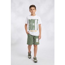 Bican Erkek Çocuk Dont Know Baskılı %100 Pamuklu T-Shirt ve Şort Alt Üst Takım