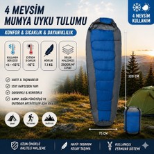 Begin Power 4 Mevsim Mumya Tip Uyku Tulumu -10°c Konforlu Kamp Uyku Tulumu Yıkanabilir Mavi