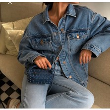 YNS Collection Mini Zımbalı Jean El ve Çapraz Çanta