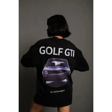 Demir Grup cc Oversize Baskılı Tişört – Golf Gtı Retro Araba Desenli, Ön - Arka Dijital Baskı, Sokak Modası Stil - Siyah