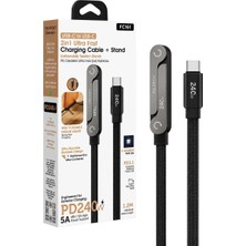 Zuidid FC161 Usb-C To Usb-C 240W Pd Hızlı Şarj Kablosu 1.2 Metre | Katlanabilir Telefon Standlı, 48V/5A, Örgülü Kablo