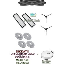 Roboclinic Dreame L40 Model KOD:RLL42SDA / L40 Plus Robot Süpürge Uyumlu Fırça, Hepa Filtre, Mop Seti-9 Parça