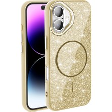 Apple iPhone 16 Kılıf M-Safe Şarj Özellikli Parlayan Simli Zore Okso Kapak