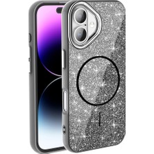Apple iPhone 16 Kılıf M-Safe Şarj Özellikli Parlayan Simli Zore Okso Kapak