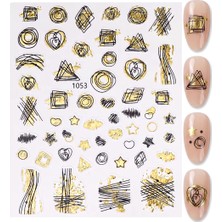 Aba Nails Gold Holografik Geometrik Çizim Tırnak Sticker Tırnak Etiketi Nail Art JO-1053G