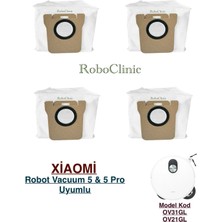 Roboclinic Xiaomi Mi Robot Vacuum 5 / 5 Pro Süpürge Uyumlu Yedek Toz Torba 4 Parça