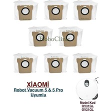 Roboclinic Xiaomi Mi Robot Vacuum 5 / 5 Pro Süpürge Uyumlu Yedek Toz Torba 8 Parça