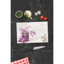 Empressco Cam Kesme Tahtası - Kesim Tablası | Mor Çiçek ve Saksı Desenli | 20CM x 30CM - Fiyatı, Yorumları